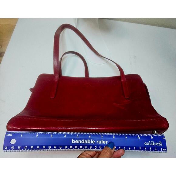 Monsac Red Leather Satchel Shoulder Bag Purse. Soft Smooth High Quality. Italy - Picture 4 of 16